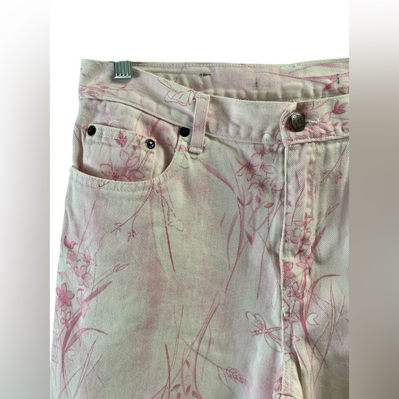 Vintage pink denim floral butterfly cotton crop pants - Picture 3 of 7